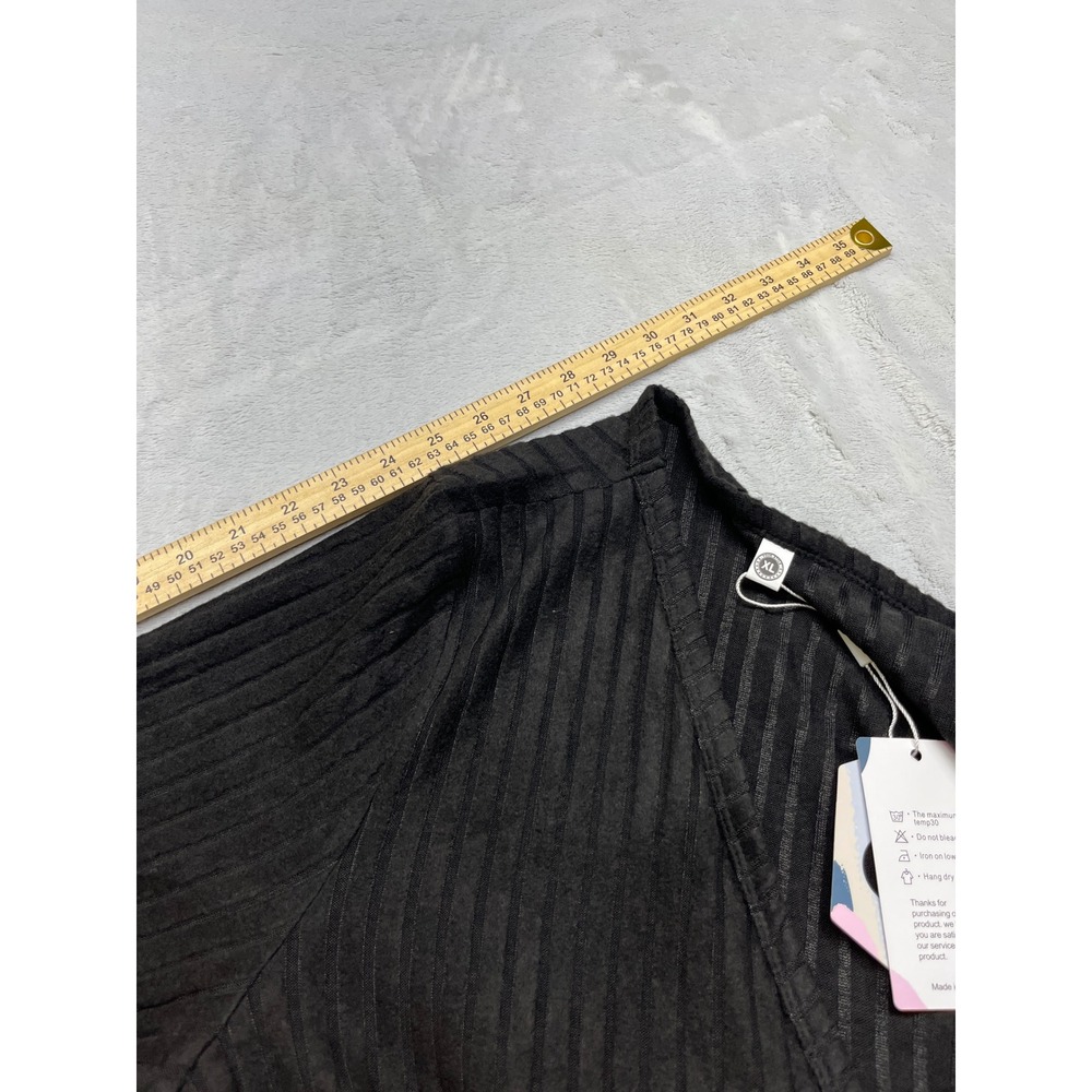 Askyes Ribbed Button Front‎ Womens Cardigan XL Black Pockets - Picture 9 of 11